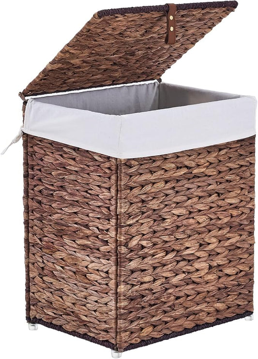 Handwoven Laundry Basket with Lid, Natural Water Hyacinth Storage Basket with by LGENHOOMHandwovenNaturalWaterHyacinthBasket