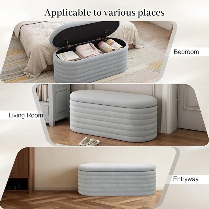 Storage Ottoman Bench, Upholstered Fabric Storages Benches End of Bed Stool - Image 8
