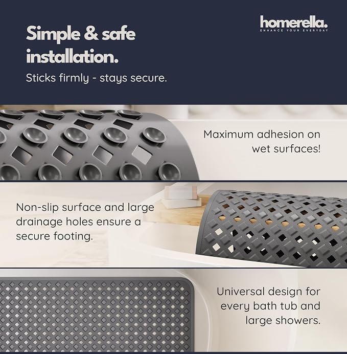 homerella® Bathtub Mat Non Slip 35x16, Incl. Hooks - Image 4