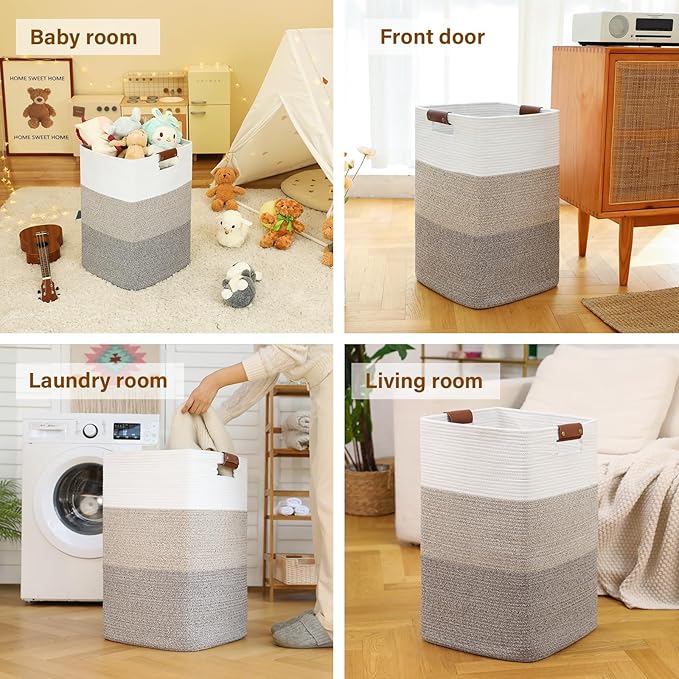 Laundry Hamper 96L Extra Large Laundry Basket, Woven Blanket Basket, Cotton - Image 6