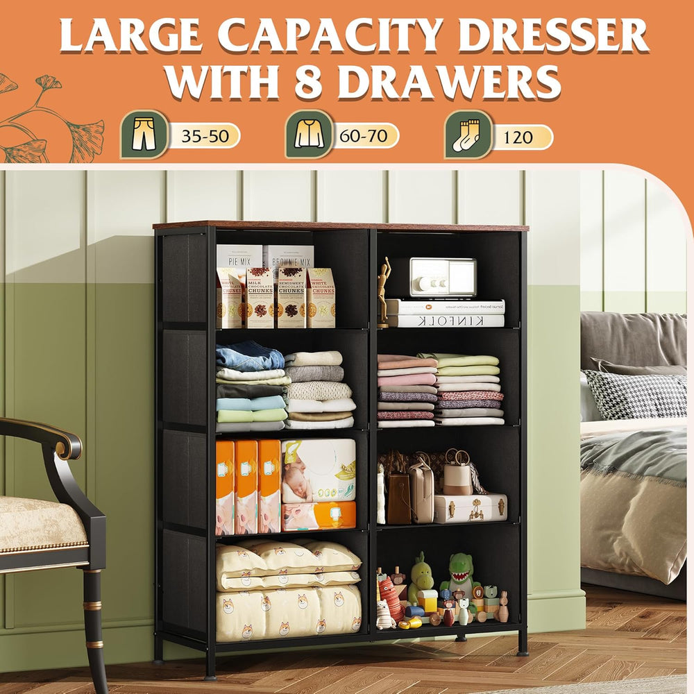 WLIVE 8 Drawer Fabric Dresser for Bedroom, Tall Storage Tower, Pattern