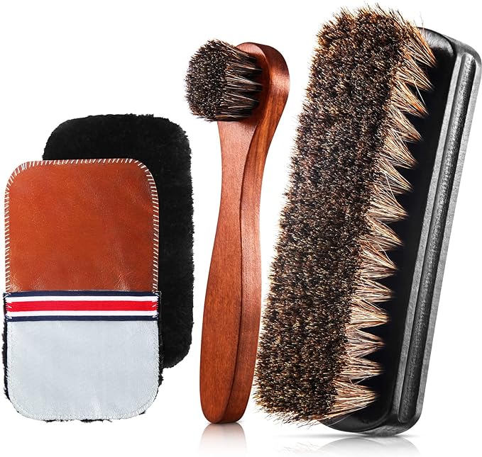 4 Pcs Horsehair Shine Shoes Brush Kit Polish Dauber Applicators Cleaning by ZJoey