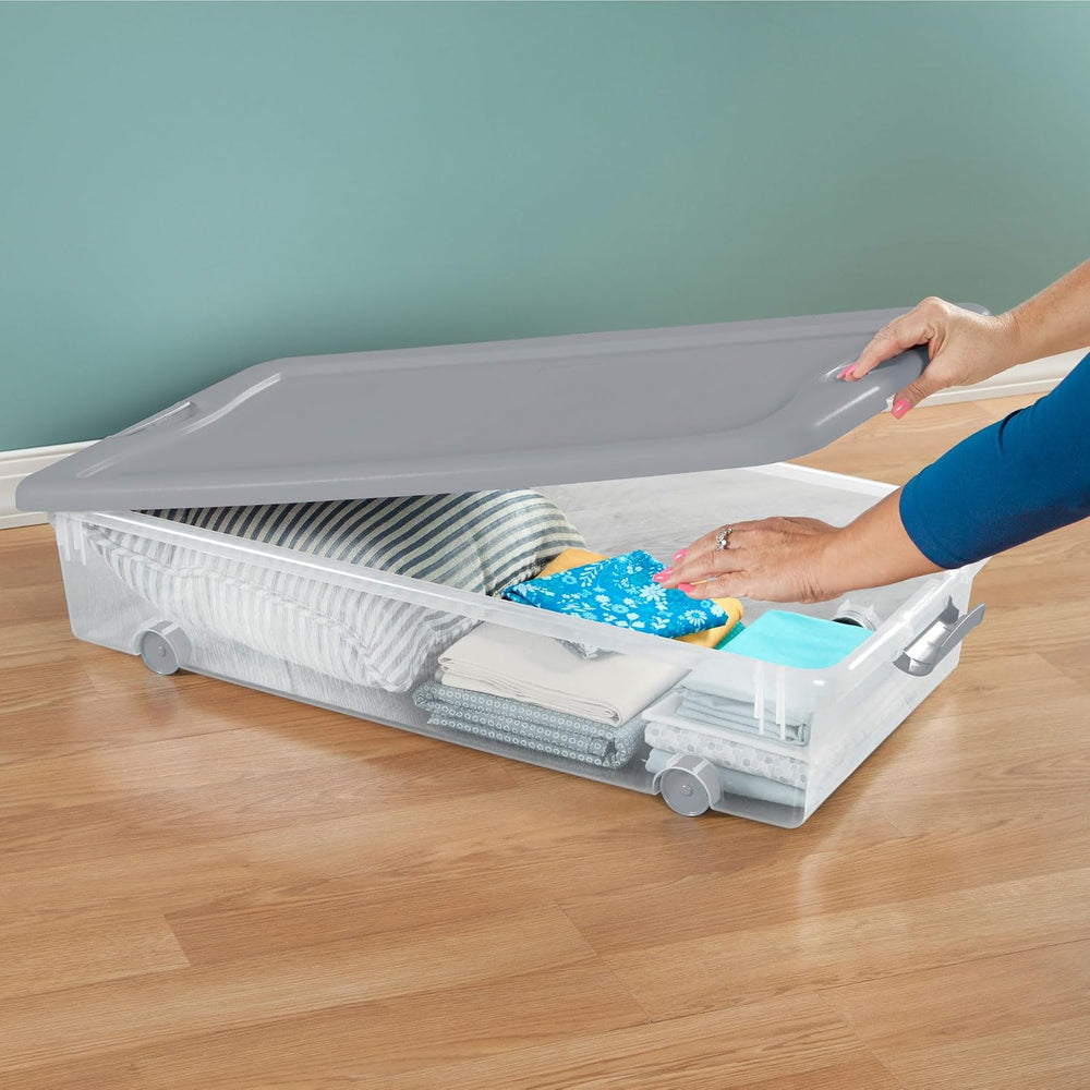 Sterilite Wheeled Latching Box w/Lids for Home & Office, 56 Quart, 4-Pack