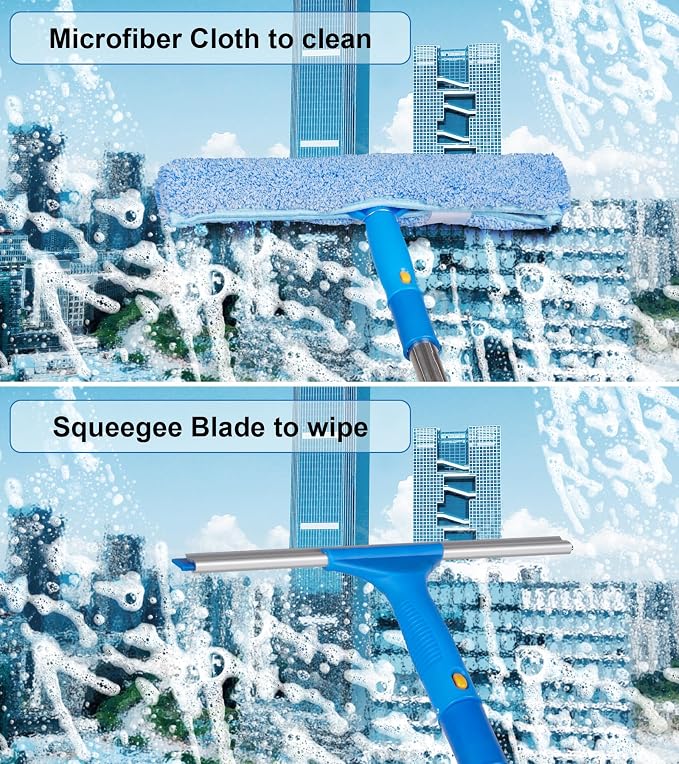 Window Squeegee Cleaner with 4 Stainless Steel Extension Poles, Long Reach to - Image 5