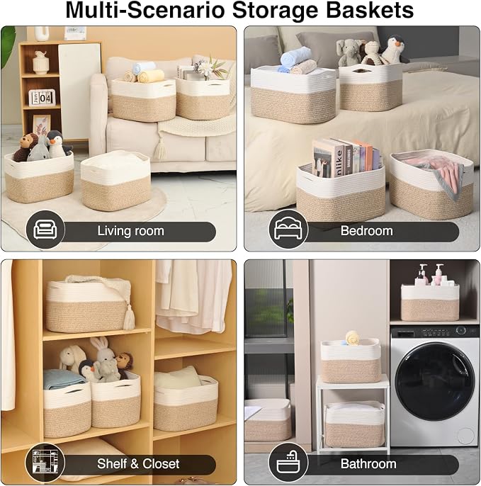 Storage Baskets for Organizing & Shelves, Woven Cotton Rope Organization Bins - Image 5