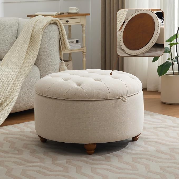30Inch Round Storage Ottoman by WUTUTUEE