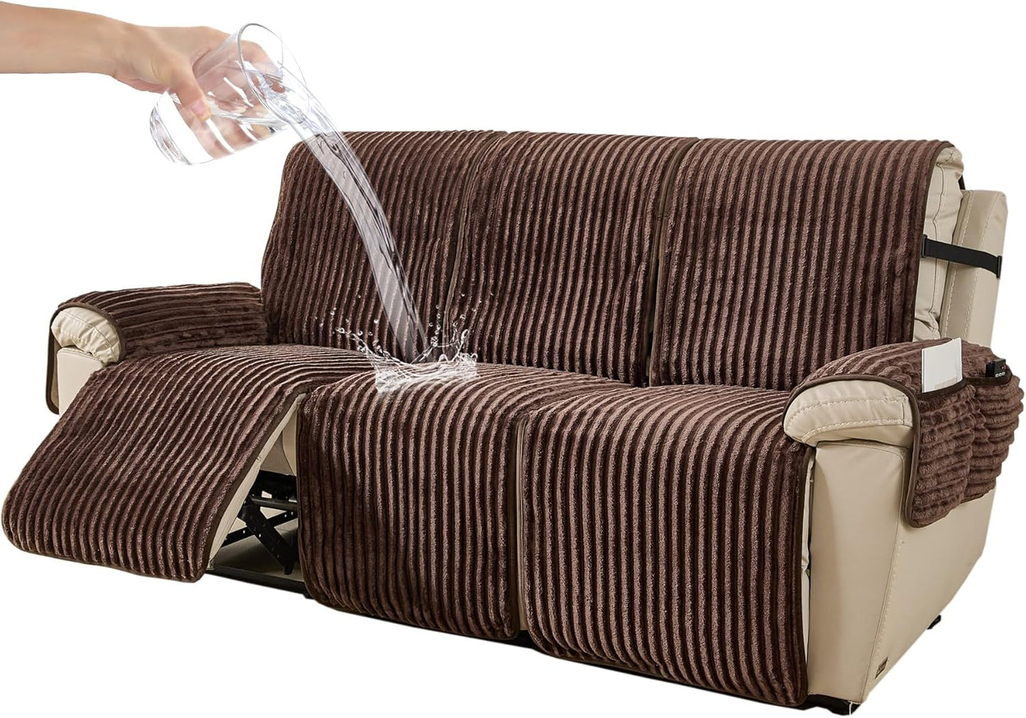 HAOMAIJIA Waterproof Recliner Couch Cover Non-Slip Reclining Couch Covers Faux Fur Soft Thick Washable Recliner Sofa Covers 3 Seater Furniture Protector with Elastic for Dogs pet (Brown, 3 Seater)
