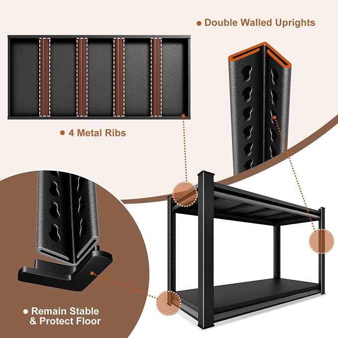 48" W 2-Tier Garage Shelving Heavy Duty, 1120LBS Loads Garage Storage Shelves - Image 5