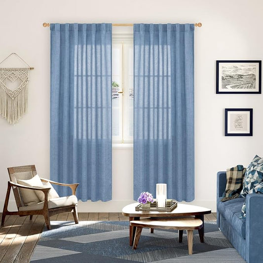 YoungsTex Denim Blue Linen Curtains 78 Inch Length - Image 2