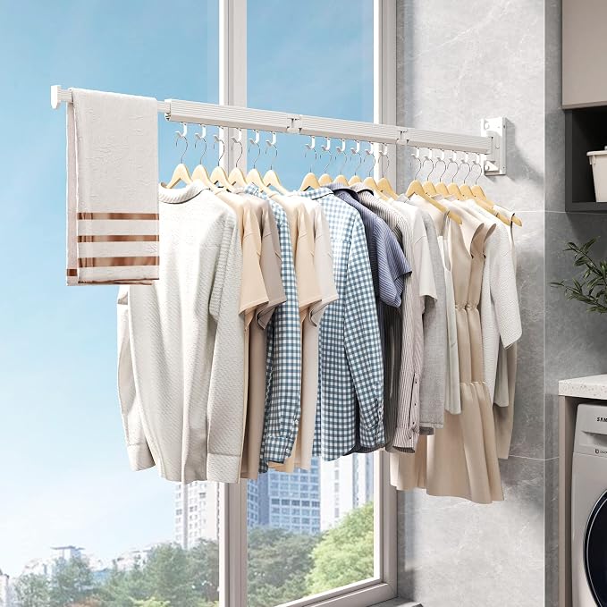 Wall Mounted Clothes Drying Rack, Collapsible Laundry Drying Rack, Retractable - Image 6