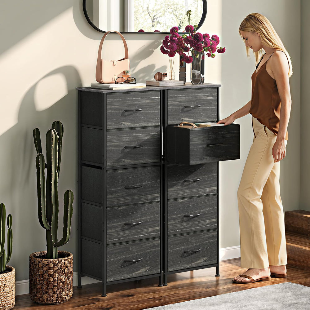 WLIVE 5 Drawer Dresser for Bedroom, Tall Chest of Drawers, Black Wood Grain