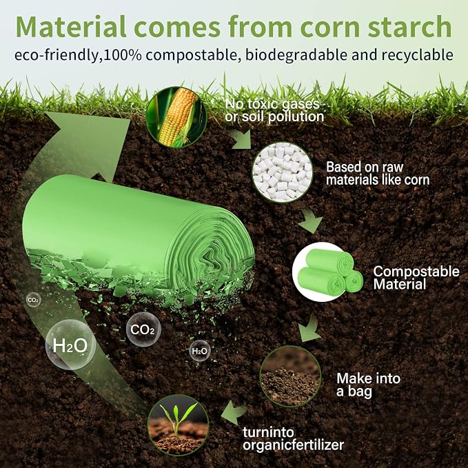 Compostable Trash Bags 2.6 Gallon 100 Counts Compost Small Garbage Bag - Image 3