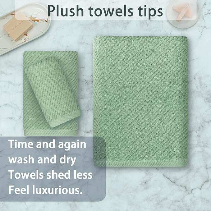 VOOVA & MOVAS Green Towels for Bathroom, 100% Cotton | Quick Dry | Soft | Thick - Image 4