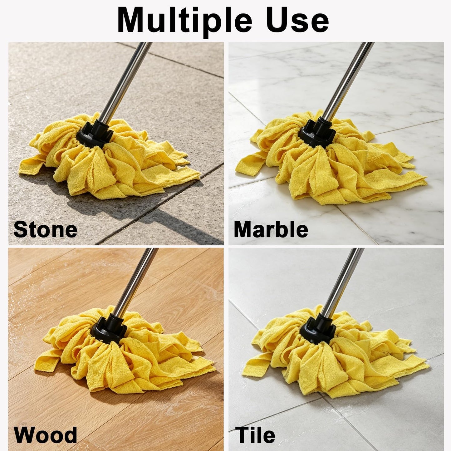 Microfiber Cloth Mop for Floor Cleaning with 2Pcs Replacement Head,Long Handle String Wet Floor Mop for Home,Hardwood,Laminate,Tile,Marble (Yellow)
