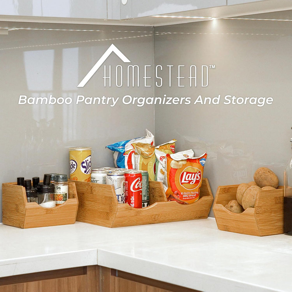 HOMESTEAD Bamboo Pantry Storage Bins – Stackable Potato & Onion Storage B...