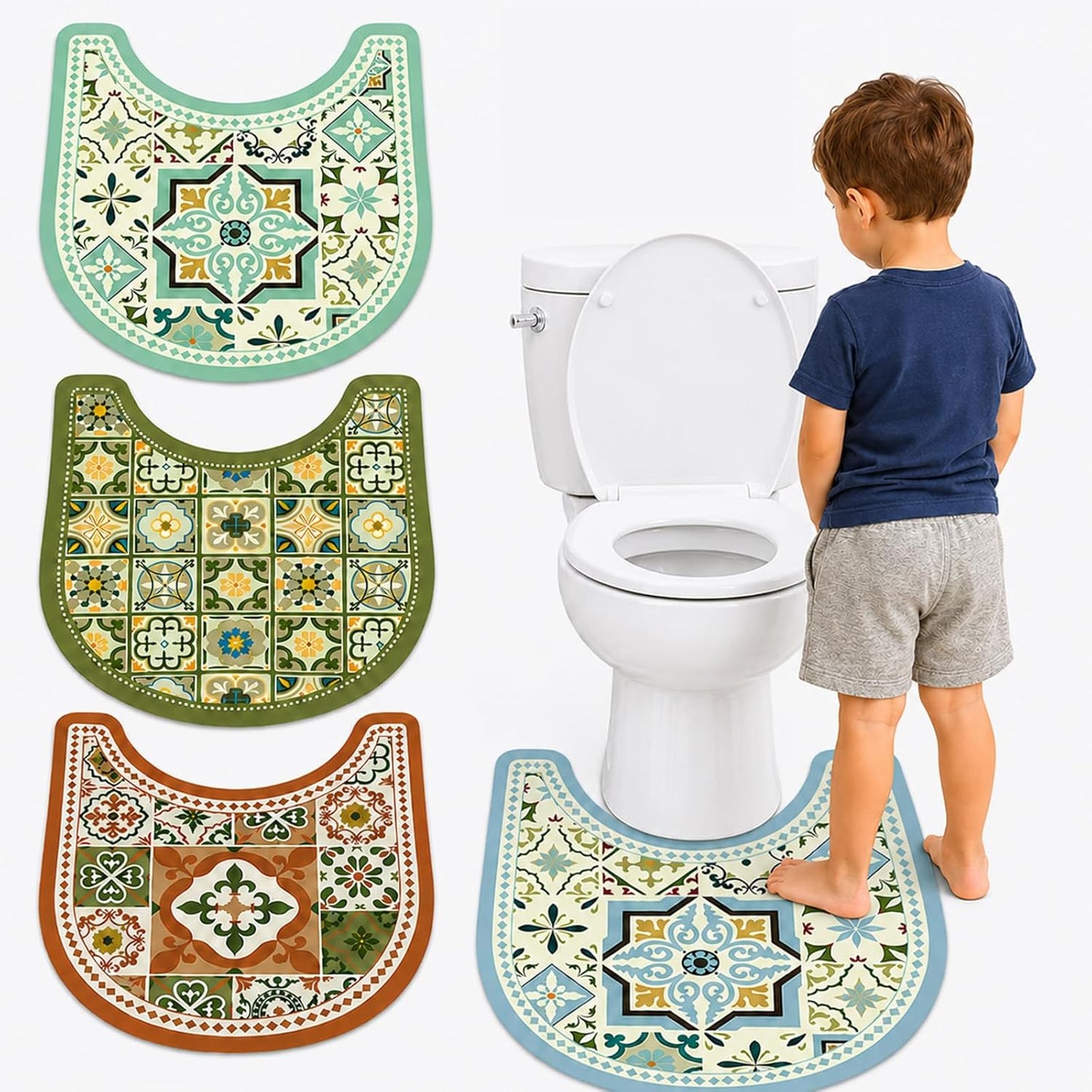 Washable Commode Potty Training Mats, Super Absorbent Reusable Toilet Training Rug for Kids, Leak-Proof & Non-Slip Adult Incontinence Toilet Mat, Bathroom Floor Protector Pads 4 Pack