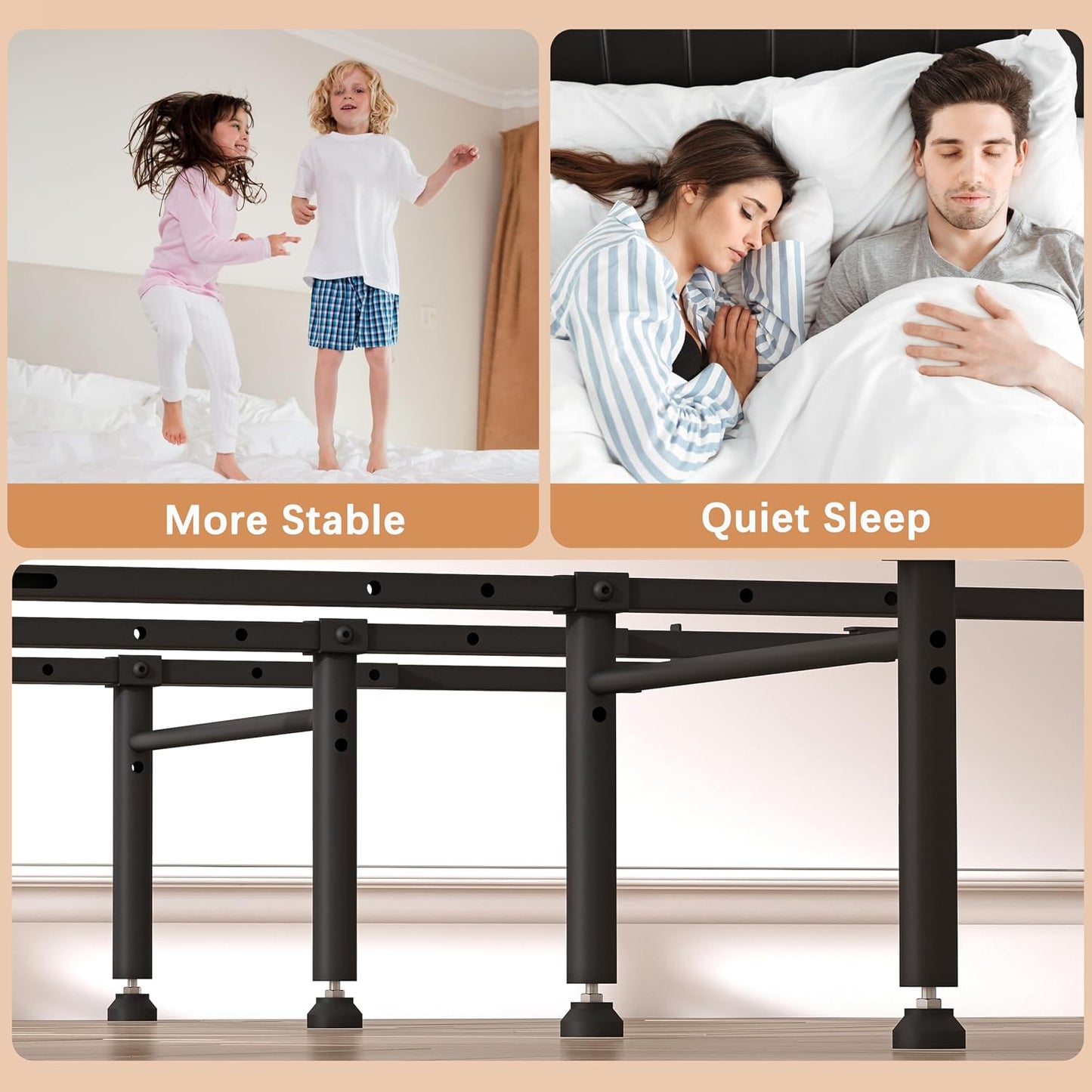 Bed Frame Support System - 4 Cross Rails,Universal Strong Center Support Beams for Full, Queen and King,California King Metal/Wood/Upholstered Bed