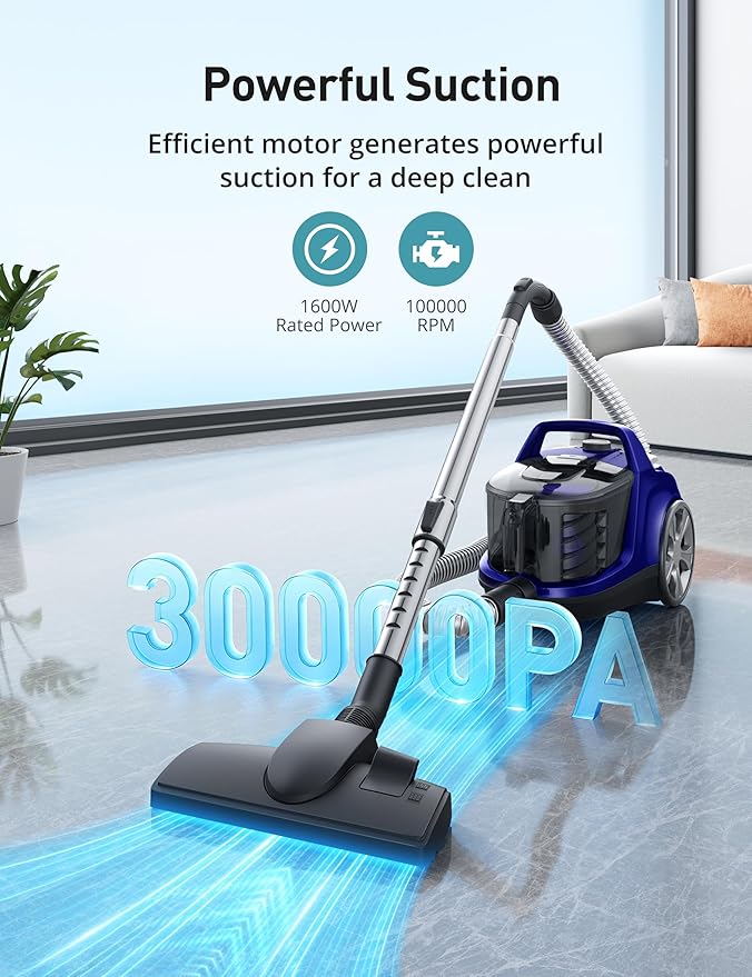 Aspiron Canister Vacuum, Upgraded 1600W Bagless Canister Vacuum Cleaner - Image 2