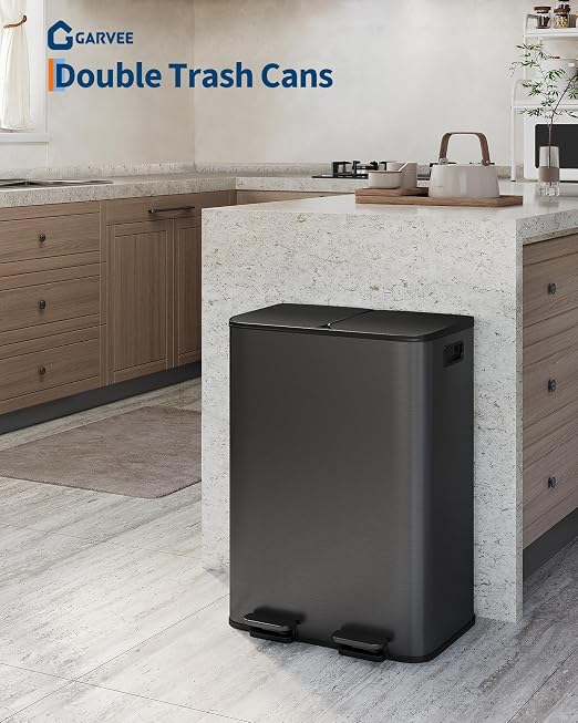 GarveeHome 2 x 8 gal Stainless Steel Double Trash Can - Image 2