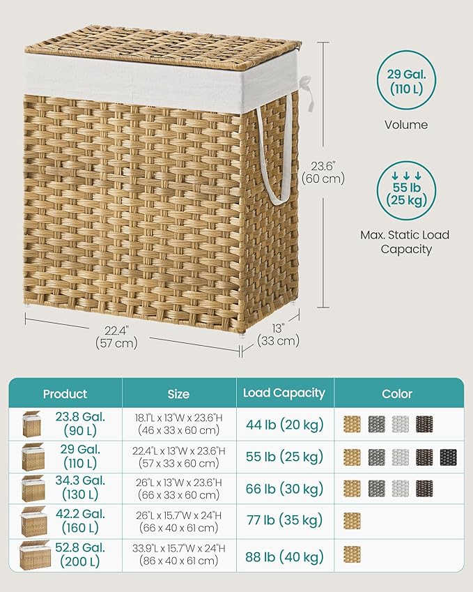 SONGMICS Laundry Hamper with Lid, 110L Clothes Hamper with 2 Removable Liner - Image 6