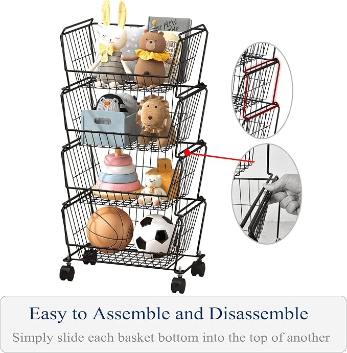 PUSDON 4-Tier Stackable Metal Storage Baskets, Anti-Rust Fruit Vegetable Rack - Image 3