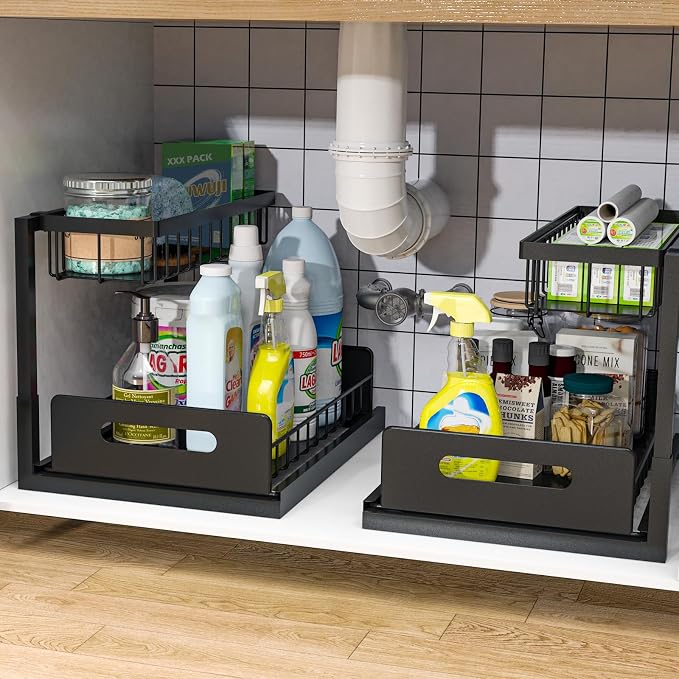 bukfen Under Sink Organizer, Pull Out Cabinet Organizer 2-Tier Slide Out by bukfen