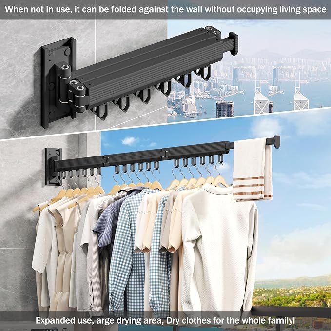 Wall Mounted Clothes Drying Rack, Retractable & Collapsible, Foldable - Image 5