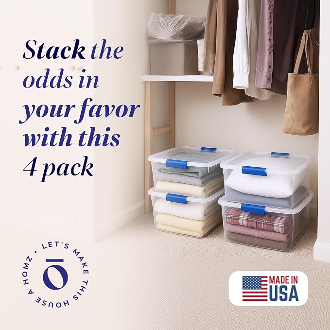 HOMZ 4-Pack Latching Lid, Small Clear Plastic Storage Bins w/ Lids, 15.5 Quart - Image 3