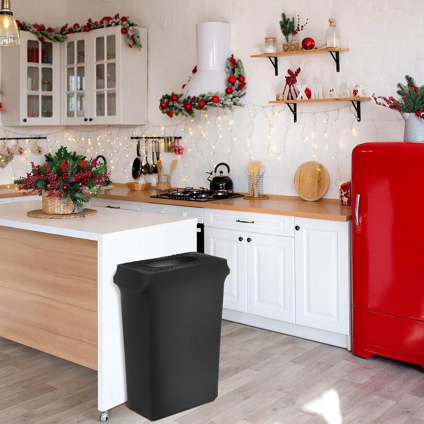 Windyun 2 Pcs 23 Gallon Spandex Stretchable Trash Can Cover Wedding Party Fundraiser Decorations for Home Garden (Not Include Trash Can) (Black)