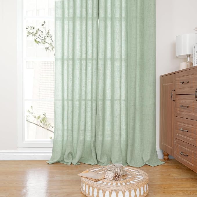 YoungsTex Sage Green Linen Cafe Curtains 36 Inch Length, Short Drapes Light - Image 7