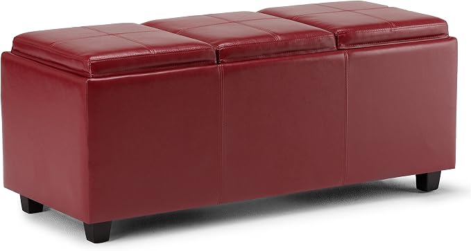 SIMPLIHOME Avalon 42 inch Wide Contemporary Rectangle Storage Ottoman in Red by SimpliHome