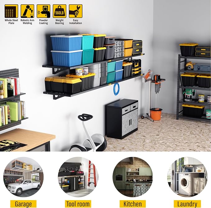 4Pack 1.64x4ft Adjustable Metal Garage Wall Shelving Heavy Duty Garage Storage - Image 2
