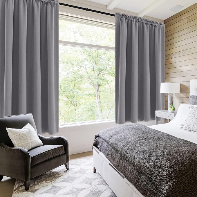 DWCN Grey Room Darkening Blackout Curtains - Image 2