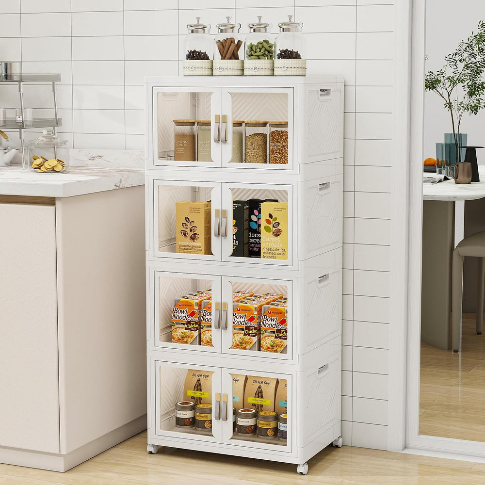 Stackable Storage Bins with Doors & Lids & Wheels,
