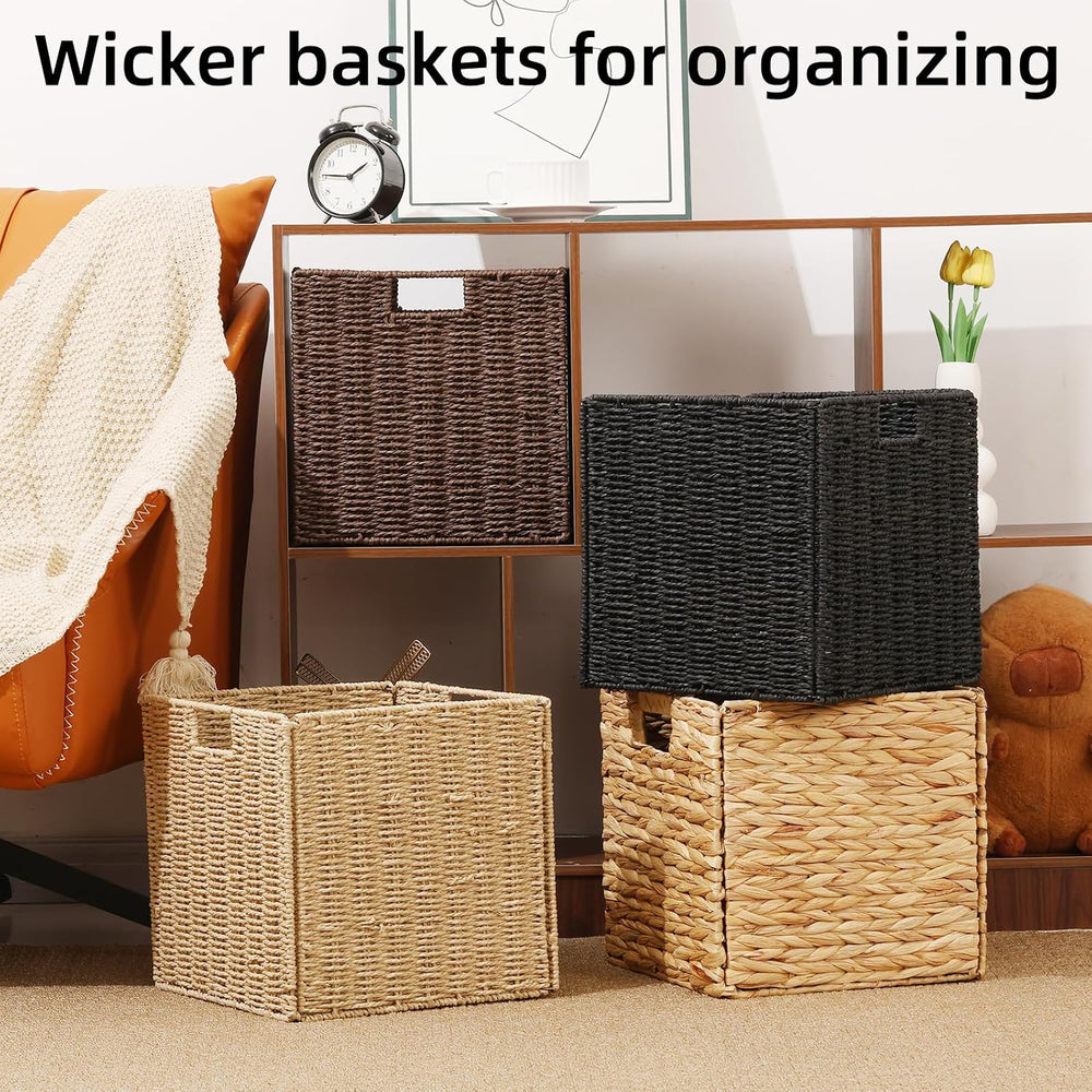 12x12x12in Wicker Storage Baskets for Shelves, Set of 2 Hand-Woven Paper Rope...