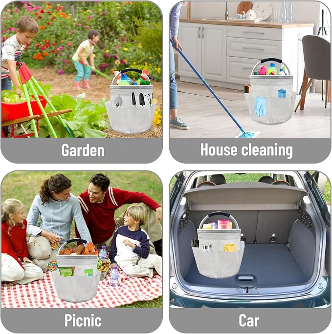 Qivine 17L Cleaning Caddy with Handle, Cleaning Supply Caddy Foldable Tool Bag - Image 6
