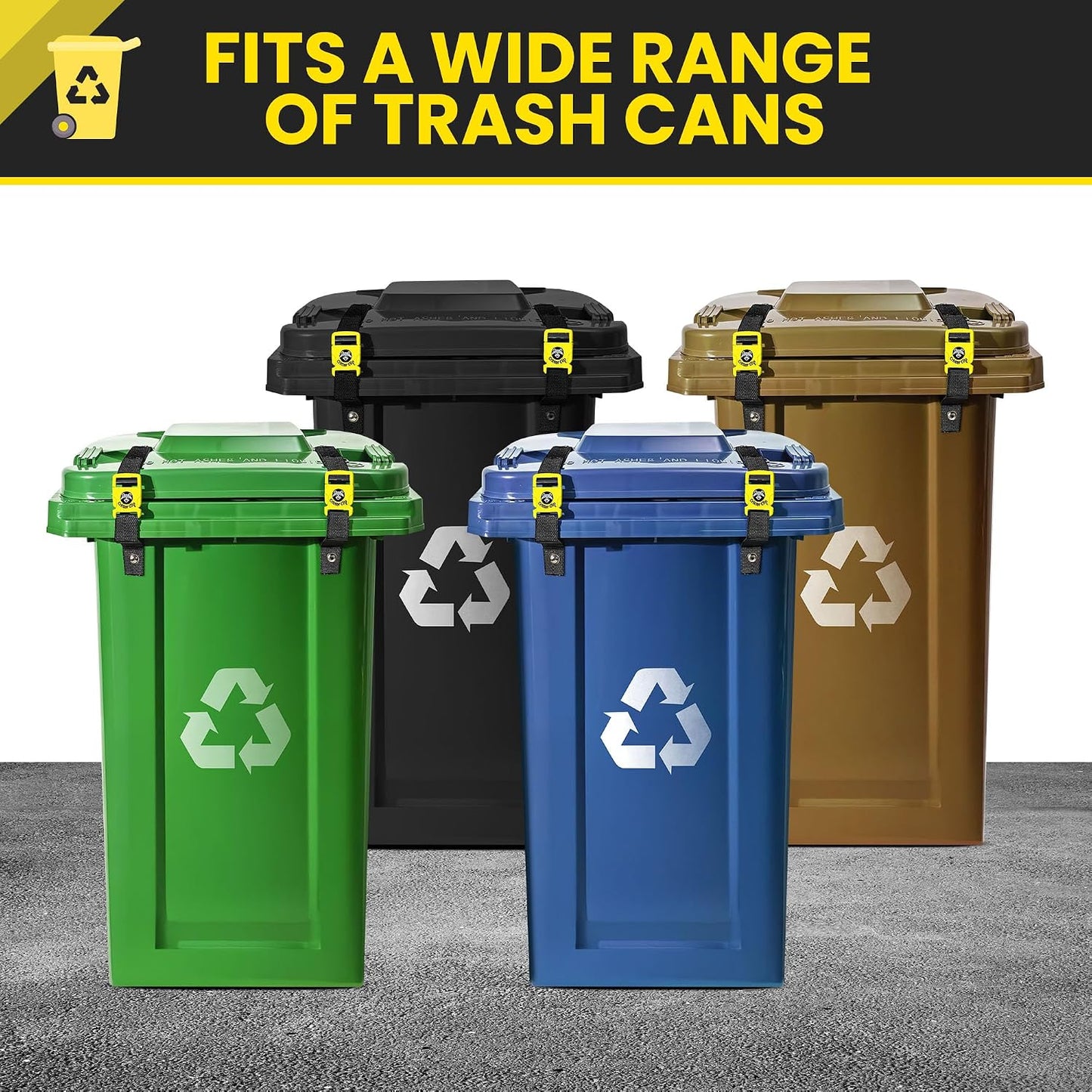 Critter Clip The Original Trash Can Locks for Animals – Heavy Duty Bear Proof Garbage Can Lid Lock Straps with Buckles for Outdoor Garbage Bin, Raccoon Deterrent, Quick Setup in Securing Bins - 2PCS