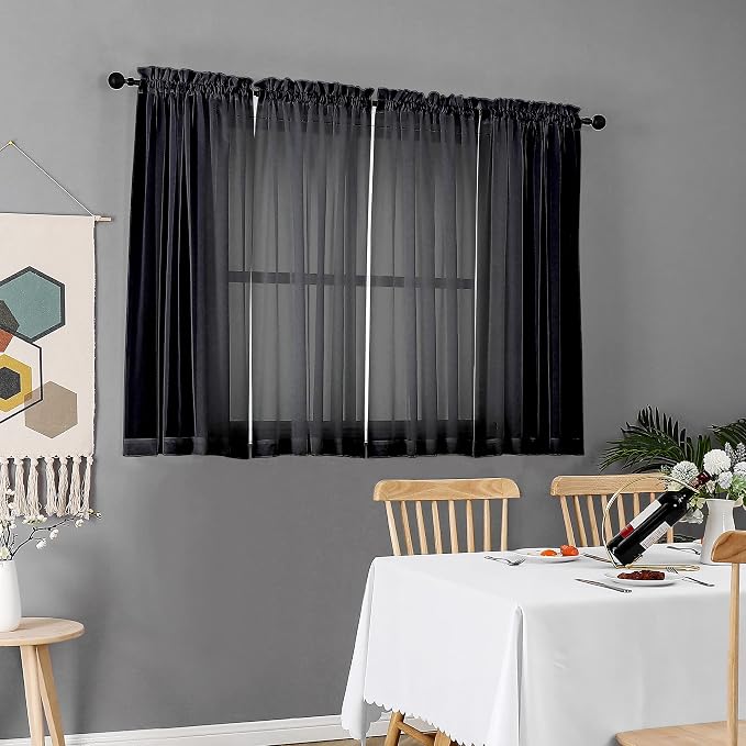 Chyhomenyc Black Sheer Curtains 45 Inches Length 2 Panels, Light Filtering Soft - Image 2