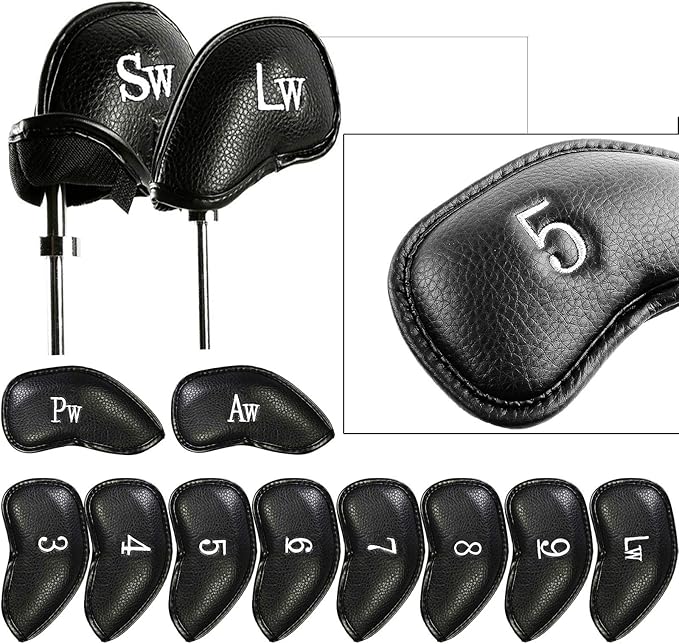 FINGER TEN Premium Synthetic Leather Stylish Iron & Wedge Golf Head Covers by FINGERTENSport