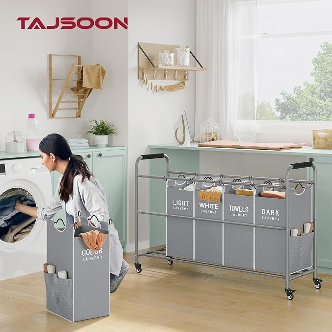 Tajsoon 5 Bag Laundry Sorter Cart, Laundry Hamper Sorter Basket - Image 2