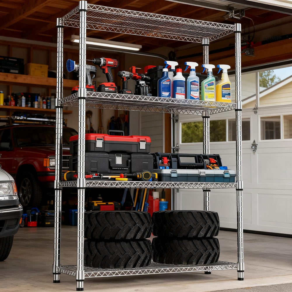 M MZG 4 Tiers Shelf Metal Storage Shelves 2640 lbs Steel Storage Shelving Uti...