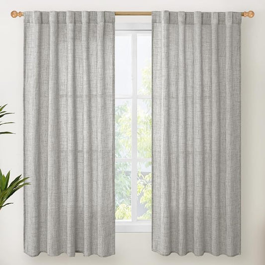 YoungsTex Dark Grey Linen Curtains 63 Inch Length by YoungsTex