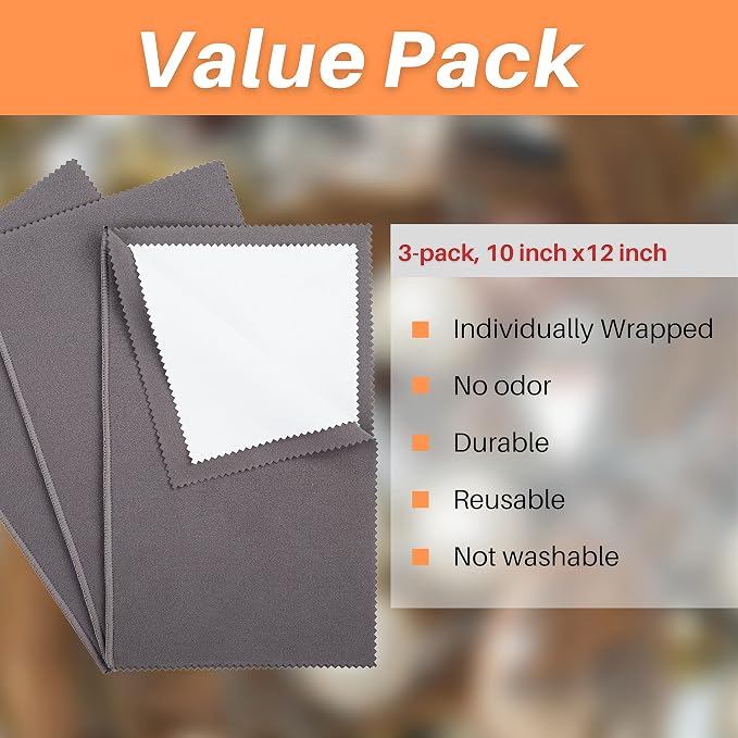 CATIFLIN 3PCS Dark Gray Silver Polishing Cloths, Tarnish Remover, Reusable & - Image 7