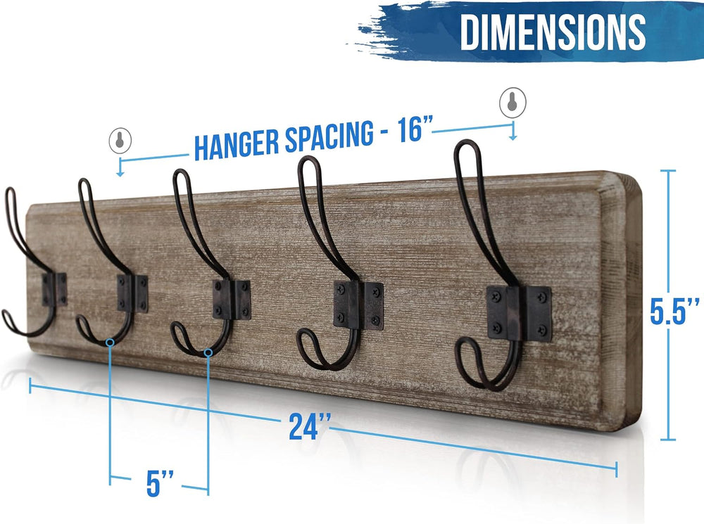HBCY Creations Weathered Rustic Coat Rack Wall Mount with 5 Hooks, Solid Pine...