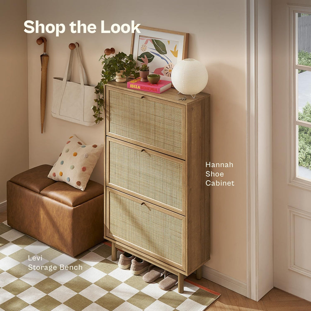 mopio Hannah Shoe Cabinet, Natural Rattan Farmhouse Shoe Storage Organizer, 3...