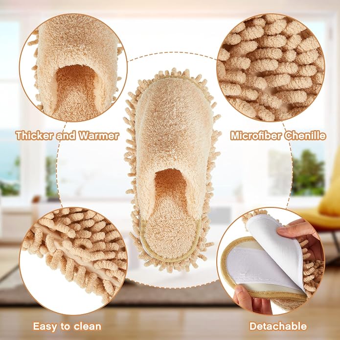 Jecery 2 Pair Microfiber Slippers Floor Cleaning Chenille Mop Slippers Base - Image 3