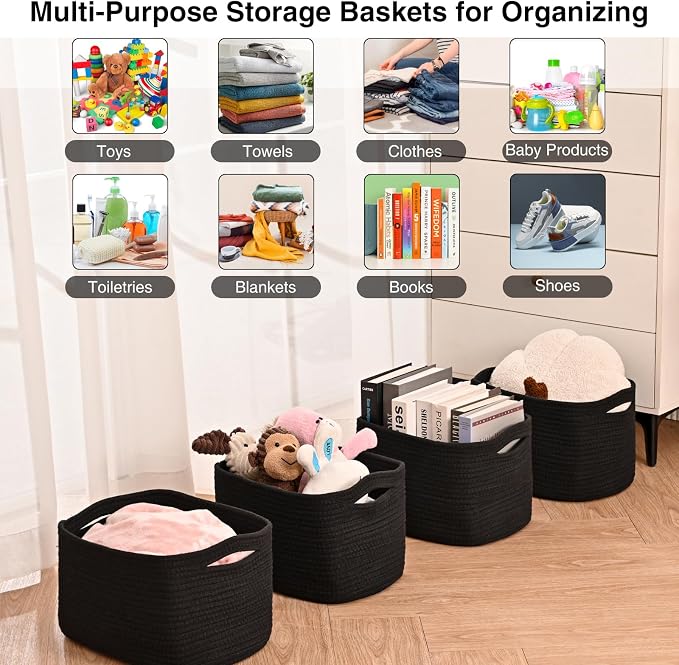 Small Storage Baskets for Organizing Shelves, Cotton Rope Basket for Storage - Image 5