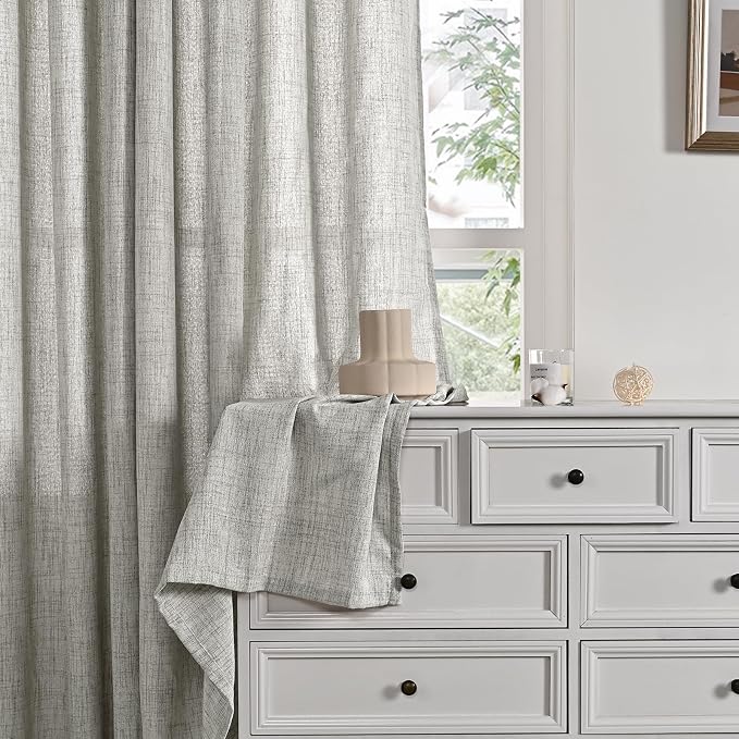 YoungsTex Dark Grey Linen Semi Sheer Curtains 2 Panels - Image 7