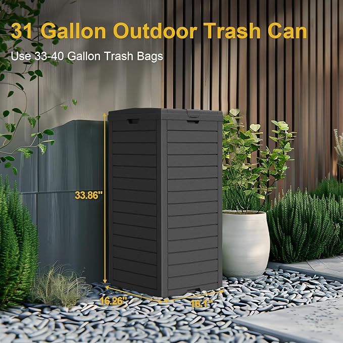 Outdoor Trash Can Waterproof Resin Garbage Bin, 31 Gallon - Image 3