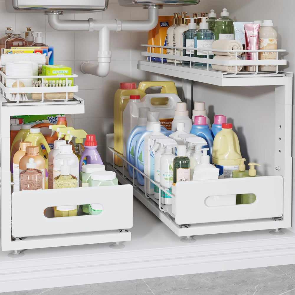 Under Sink Organizer Upgrade To Professional Rails,2-Tier Dual Pull Out Cabin...